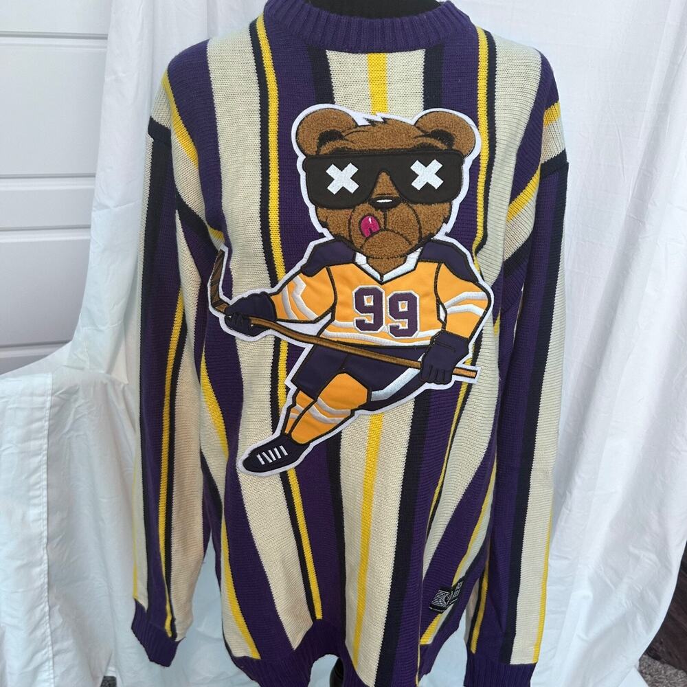 Anotwear Hokey Bear Striped Blue Yellow #98 Black Pike Size Large